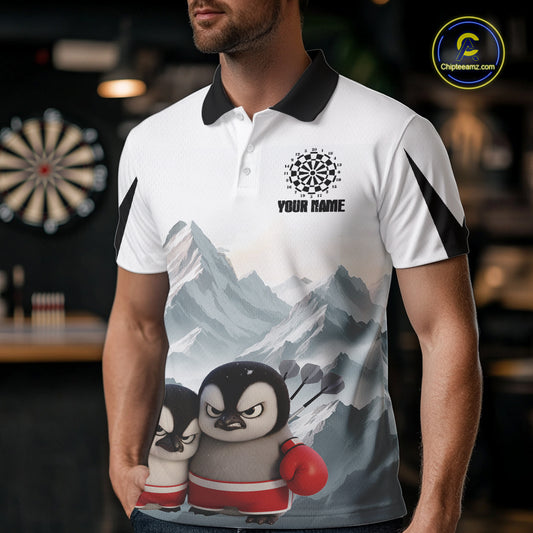 Boxing Fierce Penguin Duo Couple Men Darts Polo Shirt Custom Funny Dart Team Jerseys NYN2357