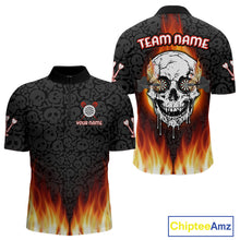 Load image into Gallery viewer, Custom White And Black Flames Skull Dartboard Dart Shirts For Men Dart Team Jerseys NYN0070