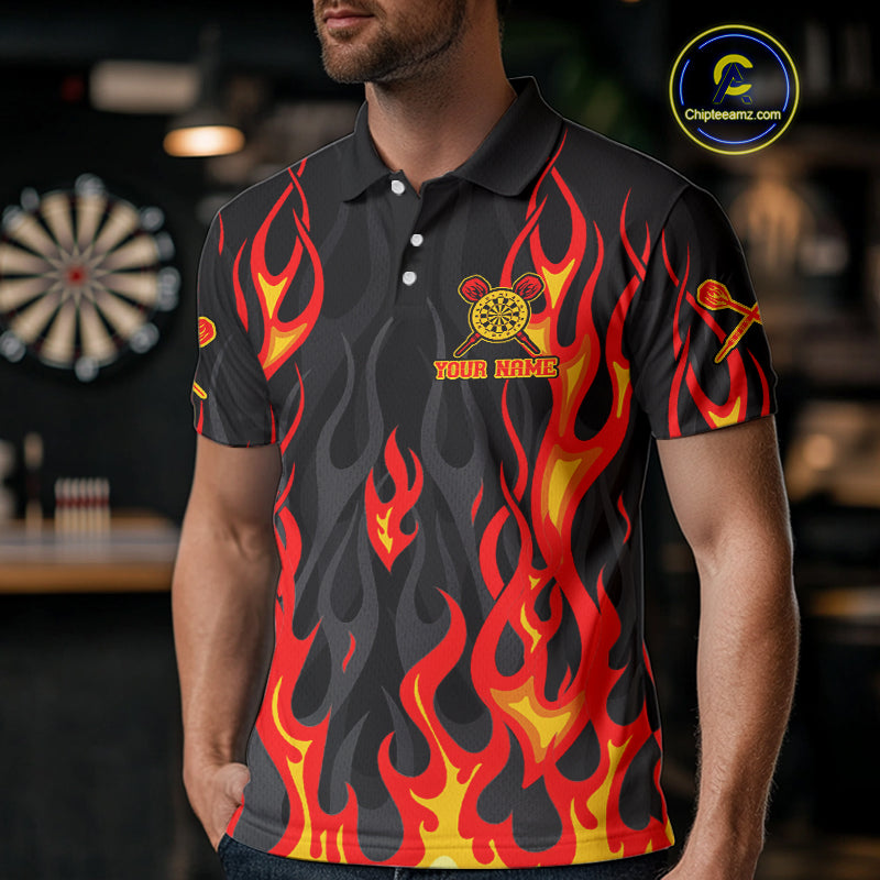 Custom Red Flames Dartboard Dart Shirts For Men Outfits Dart Team Jerseys NYN0072