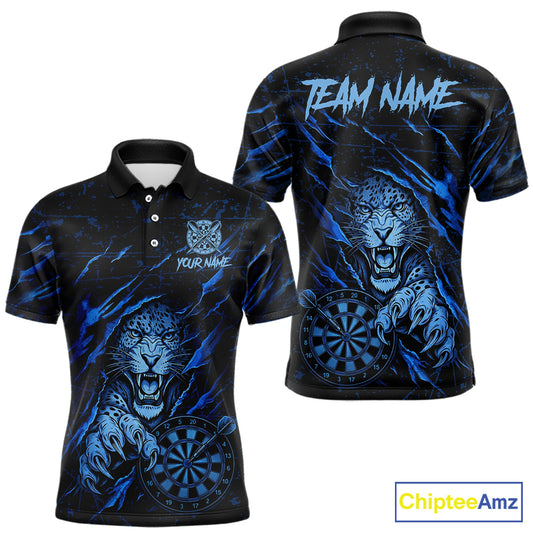 Blue Grunge Funny Tiger Men Dart Polo & 1/4-Zip Shirt Custom Name Tiger Dart Jersey For Darters NYN2973