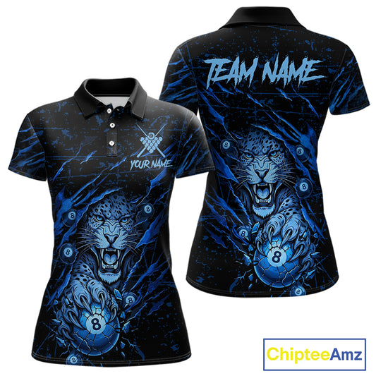 Blue Cracked 8 Ball Pool Shirts Custom Women Billiard Pool Shirts Funny Cobra Billiard Team Jerseys NYN2974