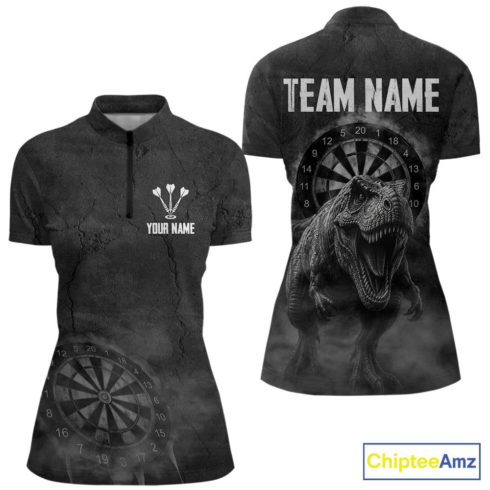 Custom Dinosaur Darts Shirt For Women With Cracked Stone, Dinosaur Grey Smoke Darts Team Jersey NYN3947