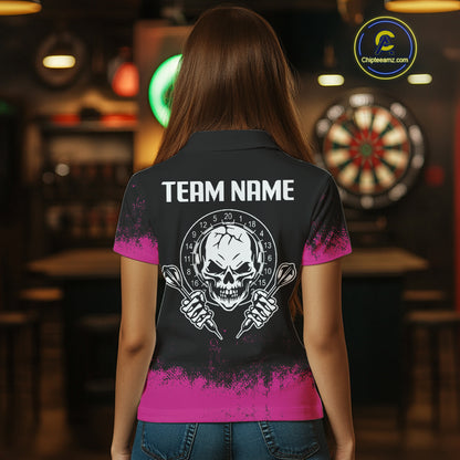 Custom Black And Pink Skull Grunge Dart Shirts For Women Outfits Dart Team Jerseys NYN0078