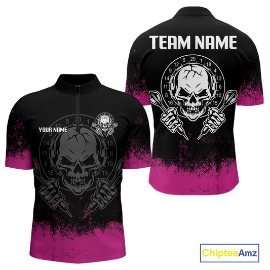Custom Black And Pink Skull Grunge Dart Shirts For Men Outfits Dart Team Jerseys NYN0078