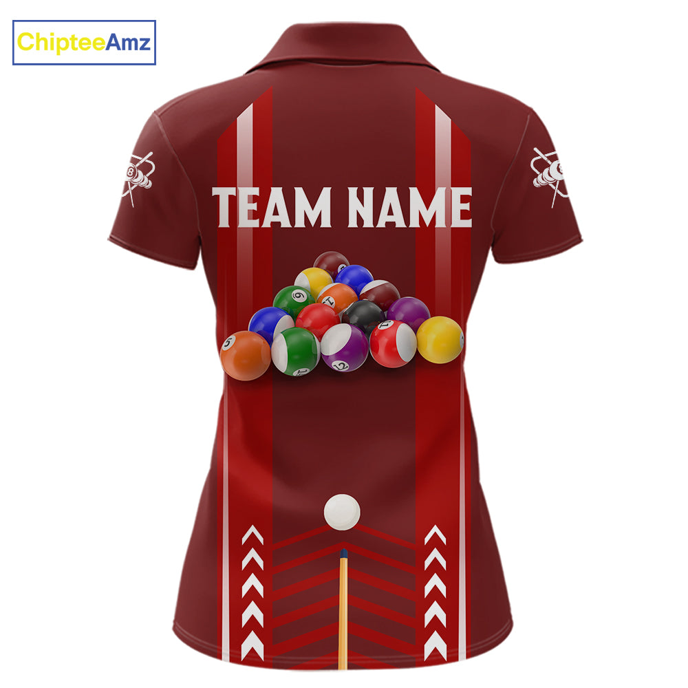 Personalized Red Ball Billiard  Polo & 1/4 Zip Shirt For Women Custom Pool Team Shirt Billiard Jersey NYN2981