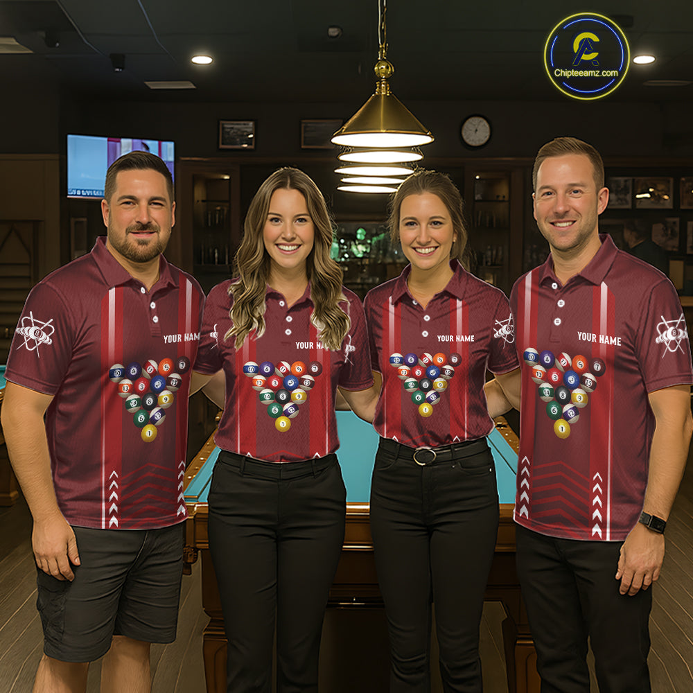 Personalized Red Ball Billiard  Polo & 1/4 Zip Shirt For Women Custom Pool Team Shirt Billiard Jersey NYN2981