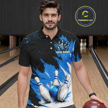 Load image into Gallery viewer, Black, White &amp; Blue Splatter Mens Bowling Shirt Custom Grunge Polo Quarter-Zip Bowling Team Jersey NYN3682