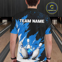 Load image into Gallery viewer, Black, White &amp; Blue Splatter Mens Bowling Shirt Custom Grunge Polo Quarter-Zip Bowling Team Jersey NYN3682
