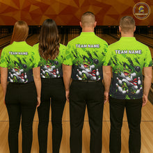 Load image into Gallery viewer, Funny Frog Bowling Ball And Pins Shirt For Men Custom Green Polo Quarter-Zip Bowling Team Attire NYN3685