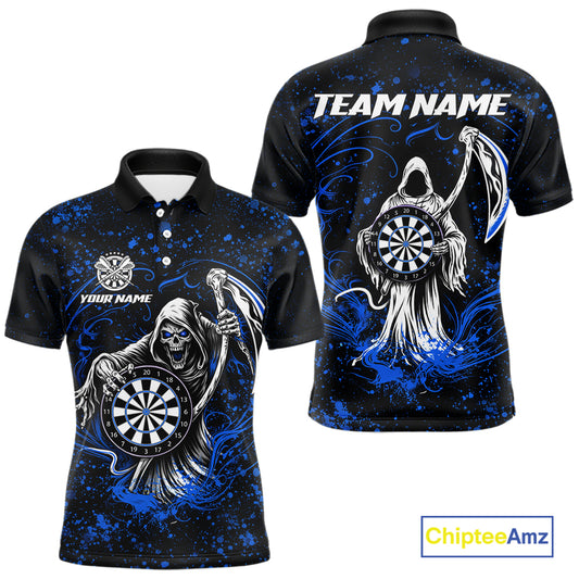 Black & Blue Splatter Grim Reaper Hold Dartboard Dart Shirts For Men Custom Dart Team Shirts NYN3953