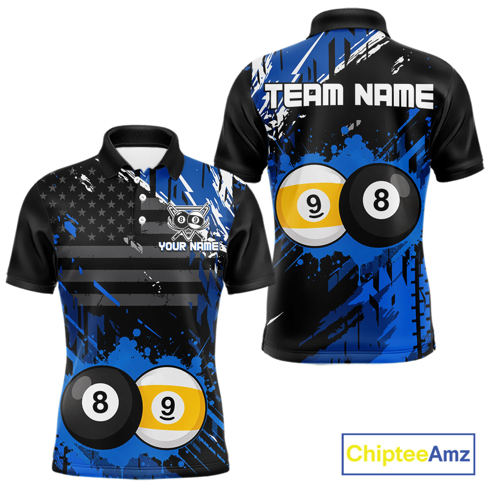 Custom Blue Splatter 8 Ball And 9 Ball Billiard Team Jersey Billiard Pool Shirt For Men NYN3956