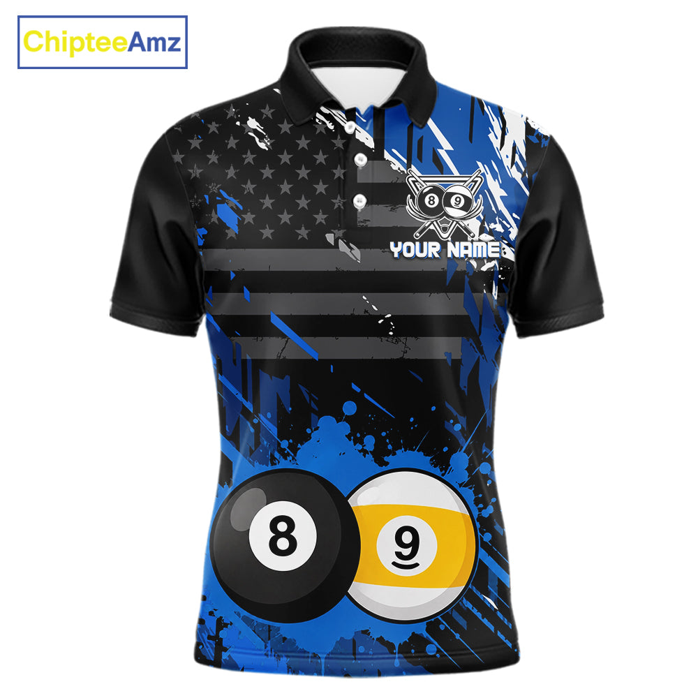 Custom Blue Splatter 8 Ball And 9 Ball Billiard Team Jersey Billiard Pool Shirt For Men NYN3956