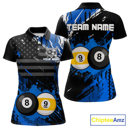 Custom Blue Splatter 8 Ball And 9 Ball Billiard Team Jersey Billiard Pool Shirt For Women NYN3956