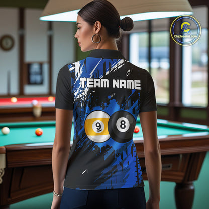 Custom Blue Splatter 8 Ball And 9 Ball Billiard Team Jersey Billiard Pool Shirt For Women NYN3956