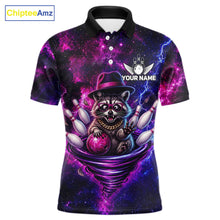 Load image into Gallery viewer, Funny Raccoon Galaxy Tornado Bowling Polo Quarter Zip Shirt For Men Custom Team Jersey