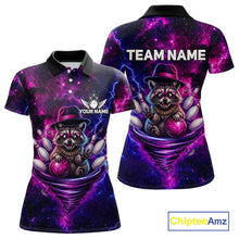 Load image into Gallery viewer, Funny Raccoon Galaxy Tornado Bowling Polo Quarter Zip Shirt For Women Custom Team Jersey