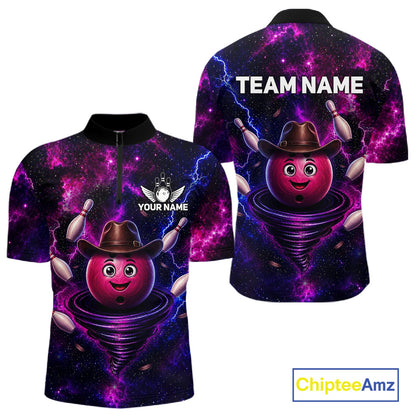 Funny Cowboy Bowling Ball Shirt For Men Custom Galaxy Tornado Bowling Team Jersey