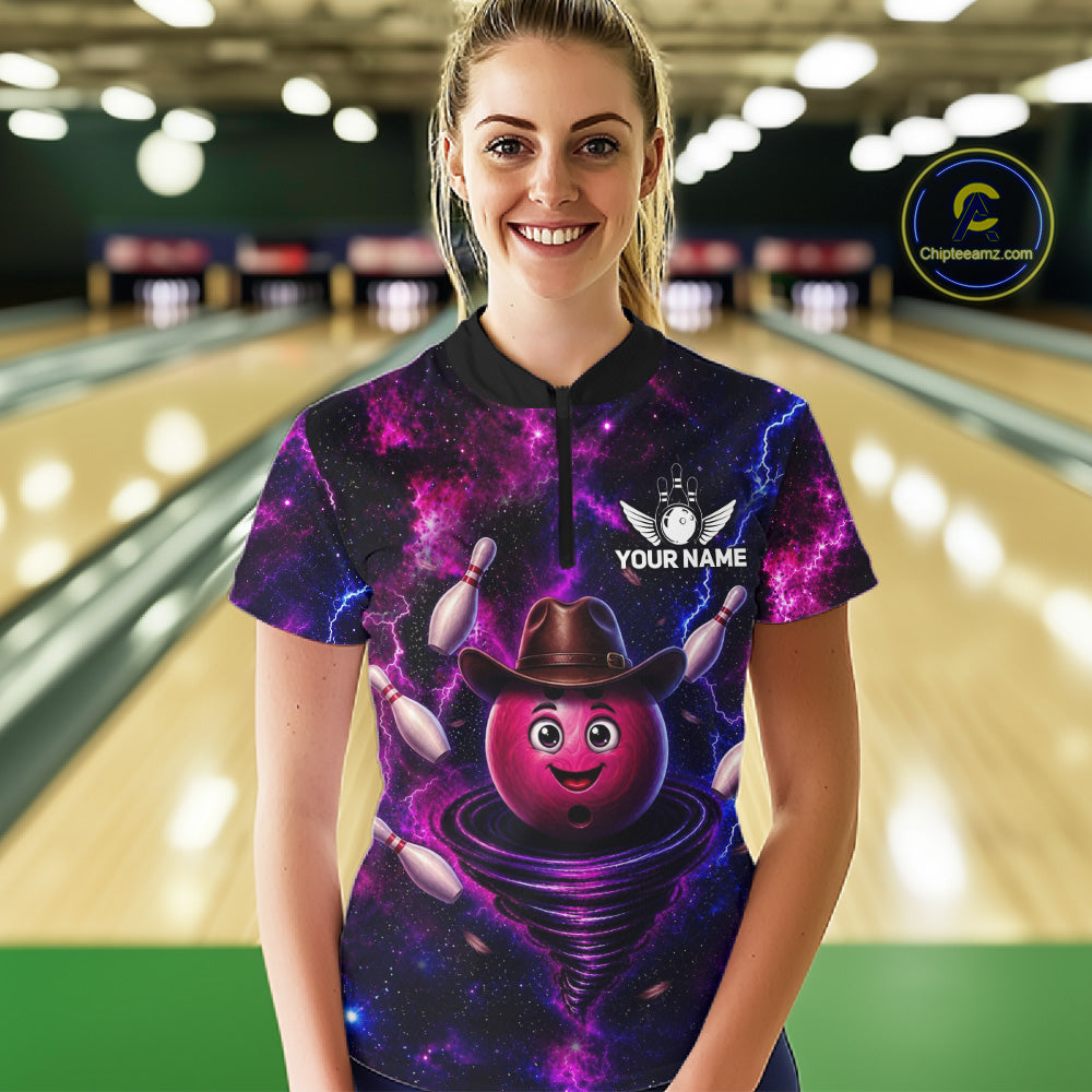 Funny Cowboy Bowling Ball Shirts For Women Custom Galaxy Tornado Bowling Team Jerseys NYN3414