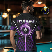 Load image into Gallery viewer, Purple Flames Smoke 8 Ball Pool Men Billiard Polo &amp; 1/4-Zip Attire Custom Billiard Shirt Designs NYN2409
