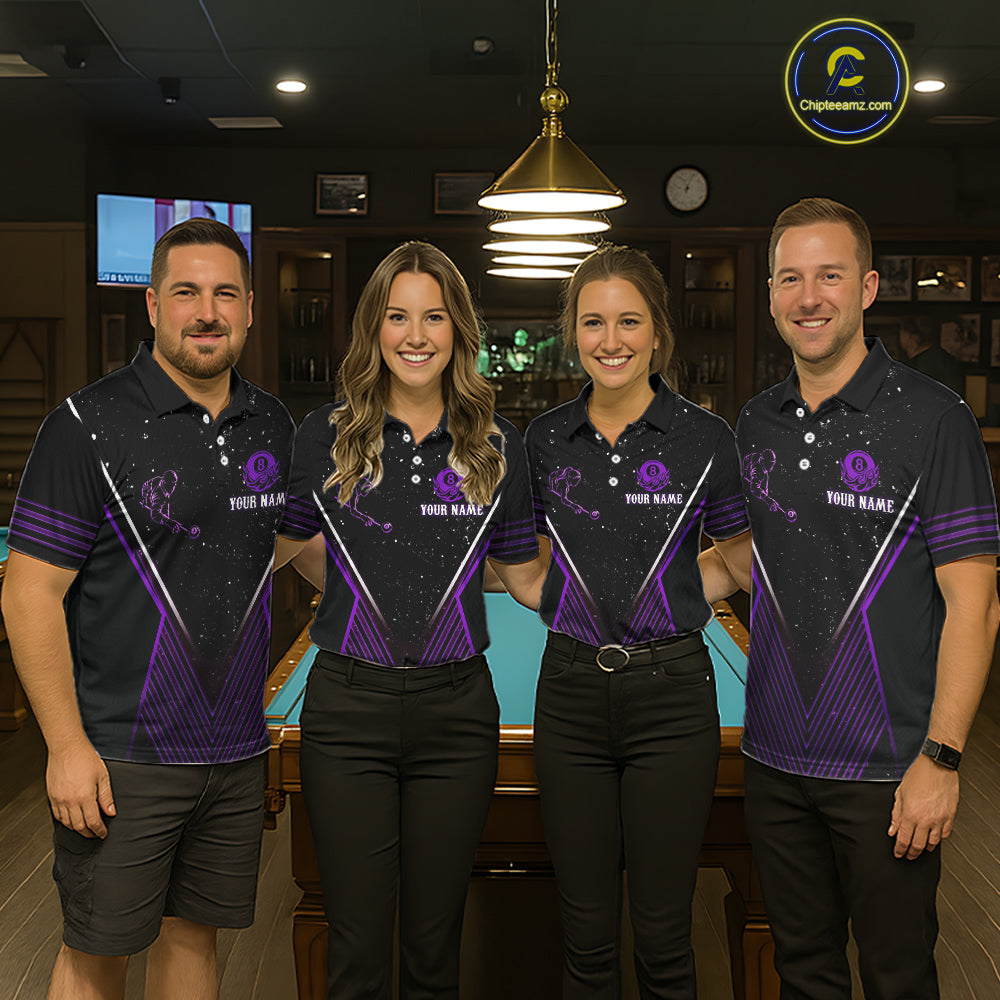 Purple Flames Smoke 8 Ball Pool Men Billiard Polo & 1/4-Zip Attire Custom Billiard Shirt Designs NYN2409