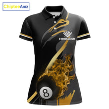 Load image into Gallery viewer, Yellow Black Fire Flame 8 Ball Pool Shirt For Women Personalized Billiard Team Apparel