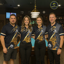 Load image into Gallery viewer, Yellow &amp; Black Fire Flame 8 Ball Pool Billiard Shirt For Women Personalized Billiard Team Attire NYN3427