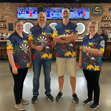 Load image into Gallery viewer, Personalized Eagle Puzzle darts team jerseys for men and women, custom name tournament uniforms, awareness-inspired league apparel, matching championship team clothing