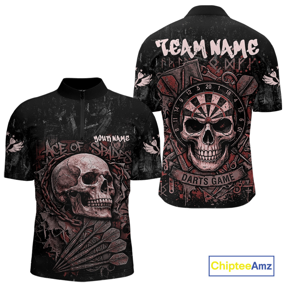 Red Graffiti Grunge Skull Darts Shirt For Men Custom Name & Team Skull Dart Outfit Jerseys NYN3985