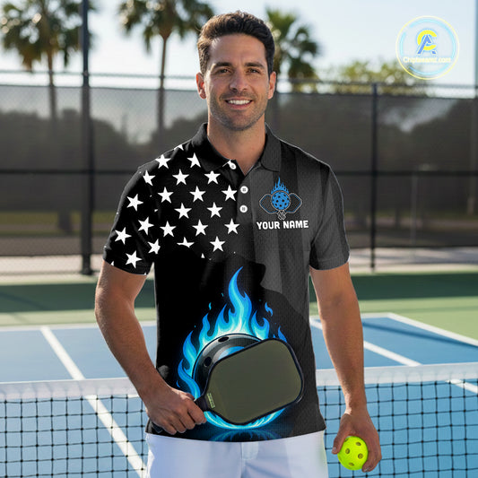 Custom Blue Flames Pickleball Ball 3D League Jerseys Men Pickleball US Flag Team Shirts NYN2146
