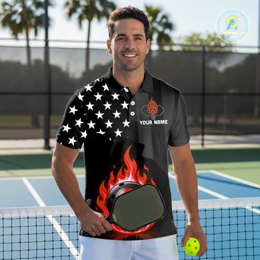 Custom Red Flames Pickleball Ball 3D League Jerseys Men Pickleball US Flag Team Shirts NYN2148
