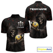 Load image into Gallery viewer, Red Grunge Grim Reaper Hold 8 Ball &amp; 9 Ball Pool Men Billiard Shirt Custom Billiard Team Attire NYN2639