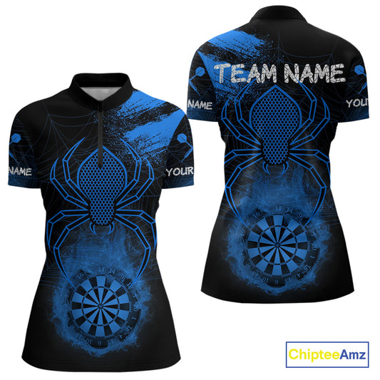 Blue Spider Women's Grunge Darts Shirt Smoke Dartboard - Custom Name For Darts Jersey NYN0468