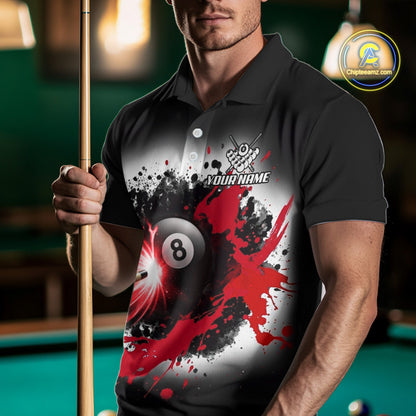 Lightning Red Billiard 8 Ball & 9 Ball Shirt For Men Custom Grunge Pool Team Billiard Jersey NYN3441