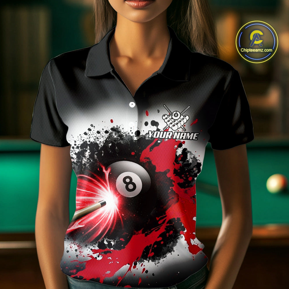 Lightning Red Billiard 8 Ball & 9 Ball Shirt For Women Custom Grunge Pool Team Billiard Jersey NYN3441