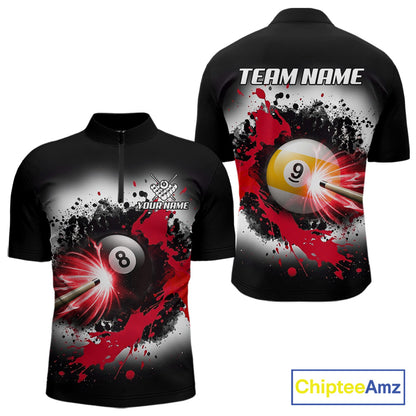 Lightning red billiard 8 ball and 9 ball shirt for men custom grunge pool team jersey