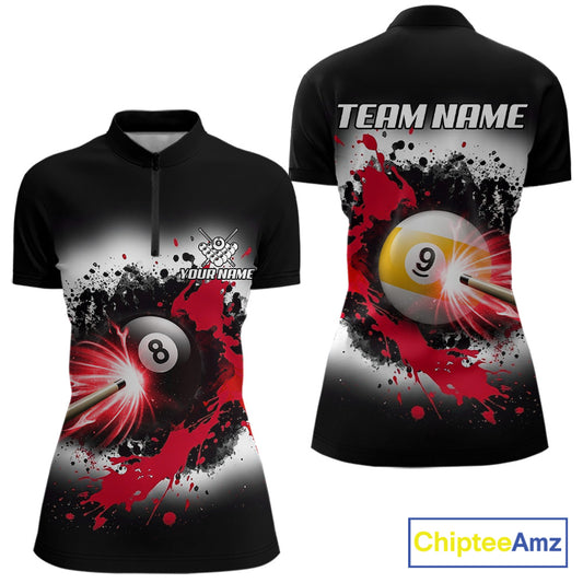 Lightning red billiard 8 ball and 9 ball shirt for women custom grunge pool team jersey