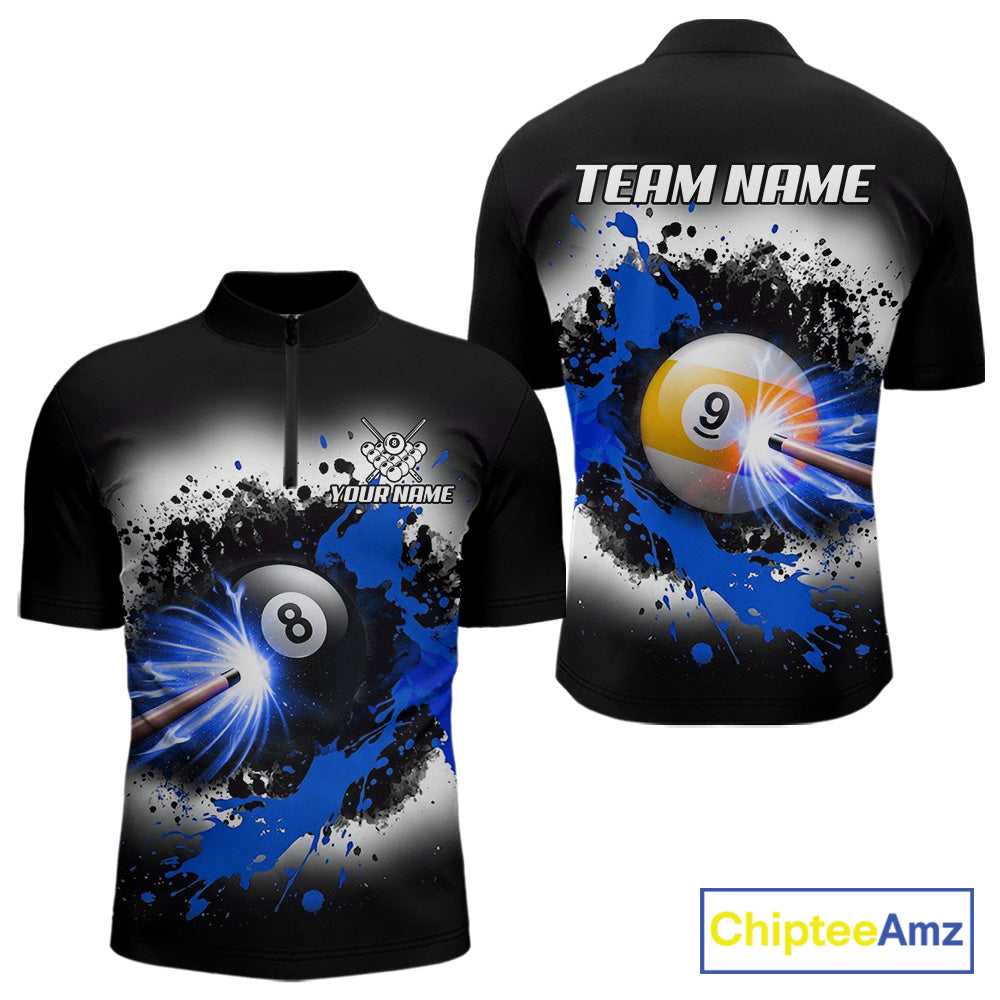 Lightning blue billiard 8 ball and 9 ball shirt for men custom grunge pool team jersey