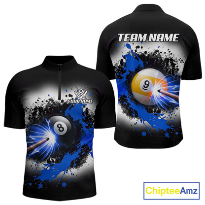 Lightning blue billiard 8 ball and 9 ball shirt for men custom grunge pool team jersey