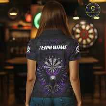 Load image into Gallery viewer, Female model wearing Purple Grunge Eagle Custom Dart Polo, Personalized League Shirt, Professional Tournament Apparel