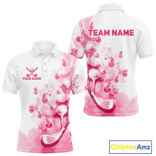 Pink Splatter Golf Ball & Clubs Team Apparel Mens Polo Shirts Custom Golf Shirt For Men NYN3996