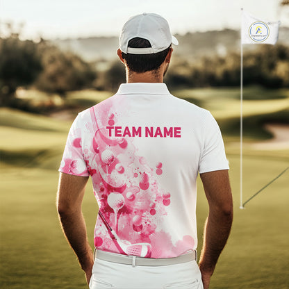 Pink Splatter Golf Ball & Clubs Team Apparel Mens Polo Shirts Custom Golf Shirt For Men NYN3996