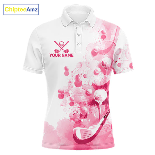 Pink Splatter Golf Ball & Clubs Team Apparel Mens Polo Shirts Custom Golf Shirt For Men NYN3996