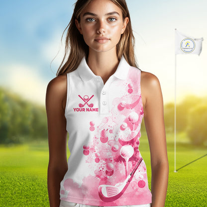 Pink Splatter Golf Ball & Clubs Team Apparel Sleeveless Polo Shirts Custom Golf Shirt For Women NYN3996