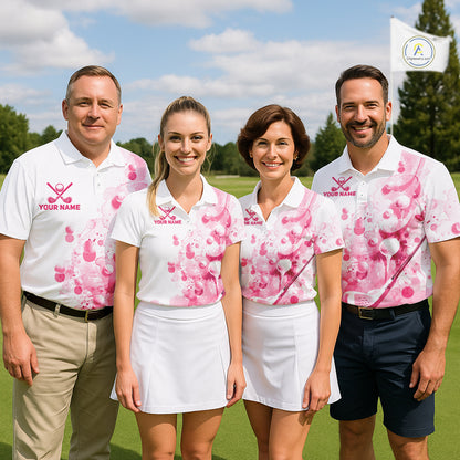 Pink Splatter Golf Ball & Clubs Team Apparel Mens Polo Shirts Custom Golf Shirt For Men NYN3996
