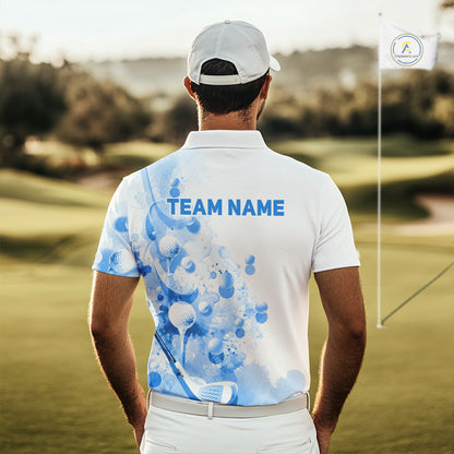 Blue Splatter Golf Ball & Clubs Team Apparel Mens Polo Shirts Custom Golf Shirt For Men NYN3997