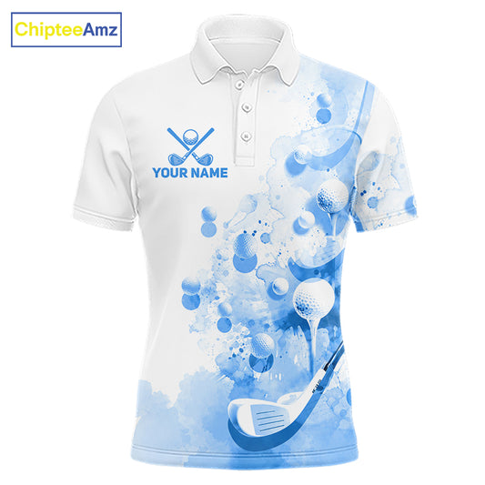 Blue Splatter Golf Ball & Clubs Team Apparel Mens Polo Shirts Custom Golf Shirt For Men NYN3997