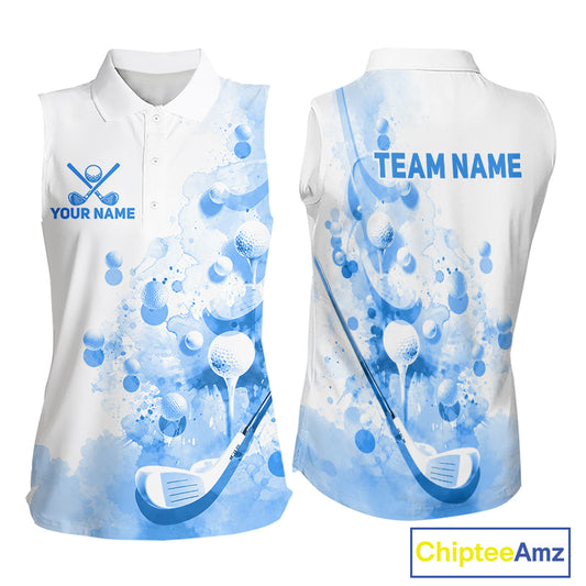 Blue Splatter Golf Ball & Clubs Team Apparel Sleeveless Polo Shirts Custom Golf Shirt For Women NYN3997