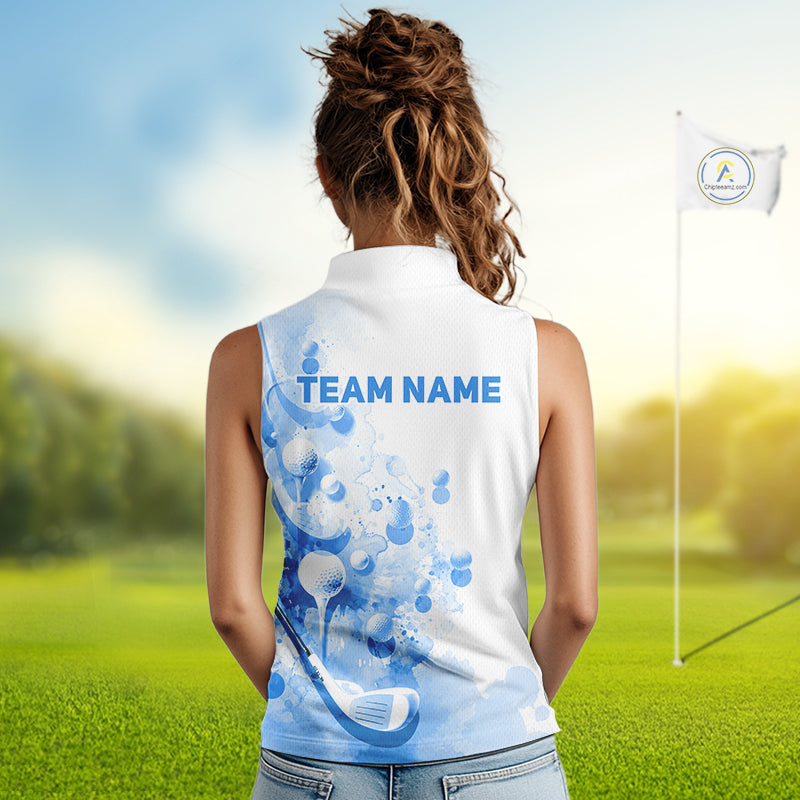 Blue Splatter Golf Ball & Clubs Team Apparel Sleeveless Polo Shirts Custom Golf Shirt For Women NYN3997