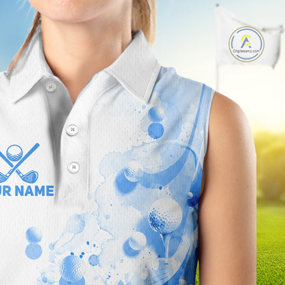 Blue Splatter Golf Ball & Clubs Team Apparel Sleeveless Polo Shirts Custom Golf Shirt For Women NYN3997