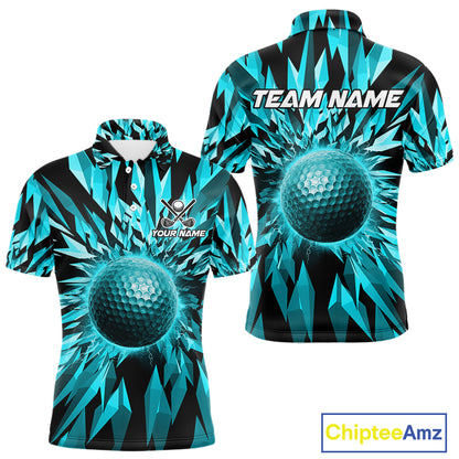 Icy Blue Geometric Mens Golf Polo Shirt Customize Golf Gifts For Men Golf Team Attire NYN4005